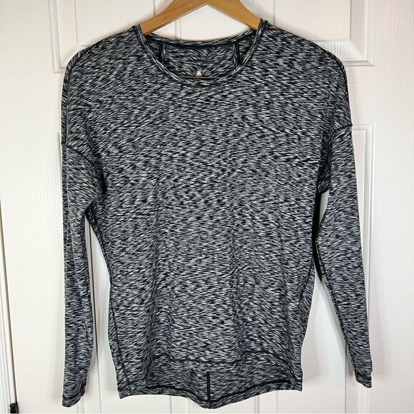 Lululemon Get Set Long Sleeve Open Back Space Dye‎ Black White Size 8 - Picture 1 of 6